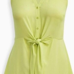 New Torrid Sleeveless Sunny Yellow-lime Blouse With Front Tie  Size 2X